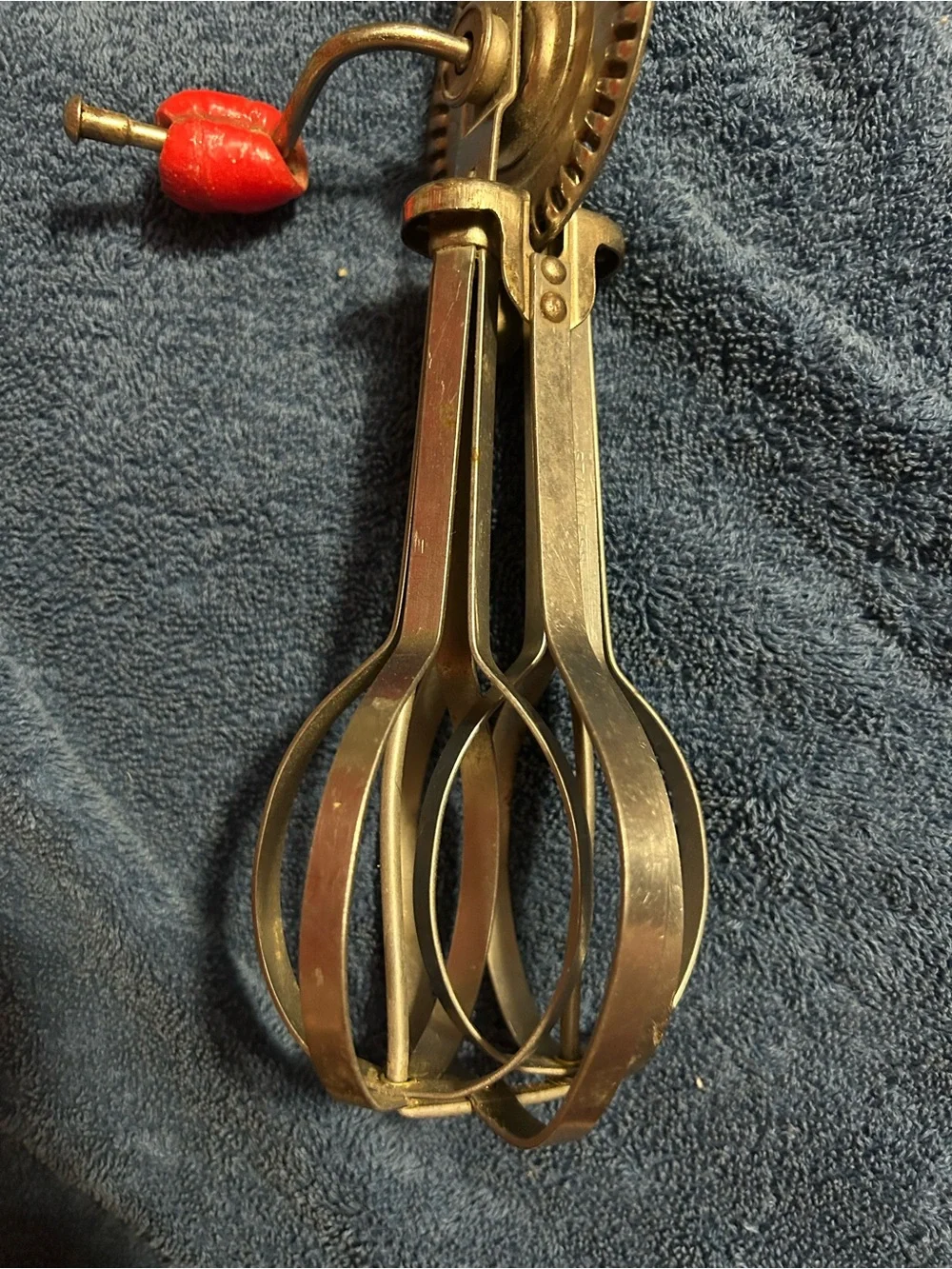 Vintage Hand Crank Egg Beater with Red Handles